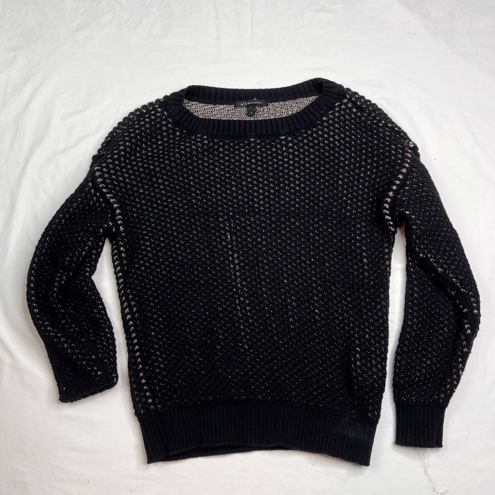 Armani Exchange Knit Sweater Pullover Women S Black With Gold Thread A030524